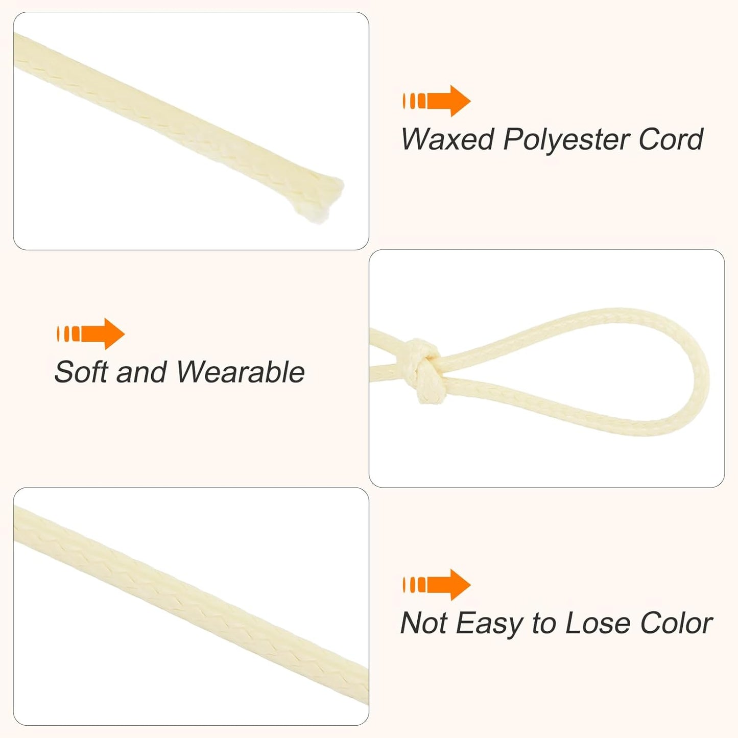 MECCANIXITY Waxed Cord 2.5mm Waxed Polyester Cord 87 Yard Wax String for Bracelet Making, Necklaces, Beading, Jewelry Making and DIY Crafts(Beige)