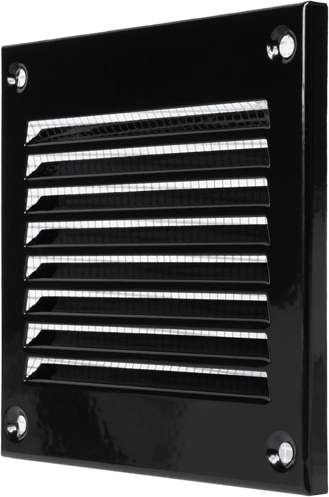 Repa Market 5-Pack 4x4 Inch Air Vent Cover/Black Galvanized Steel Louvered Grill Cover with Mesh Screen/Wall or Ceiling Vent/Durable Flush Mount HVAC Register for Indoor and Outdoor Ventilation