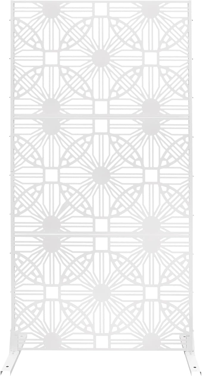 Patio Privacy Screen,Patio Privacy Divider with Stand, Decorative Privacy Fence Screen for Garden Backyard Balcony,Outdoor Decorative Panels for Balconies, Courtyards,Swimming Pools (Flower White)