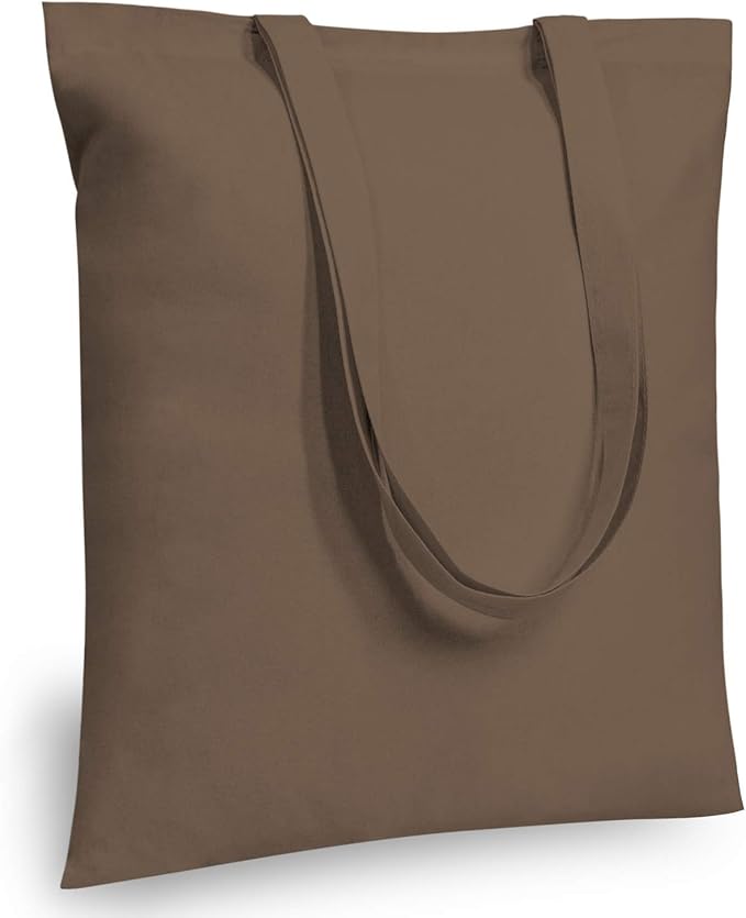 TOPDesign 12-Pack Economical 16"x15" Brown Cotton Tote Bag, Lightweight Medium Reusable Grocery Shopping Cloth Bags, Suitable for DIY, Advertising, Promotion, Gift, Activity