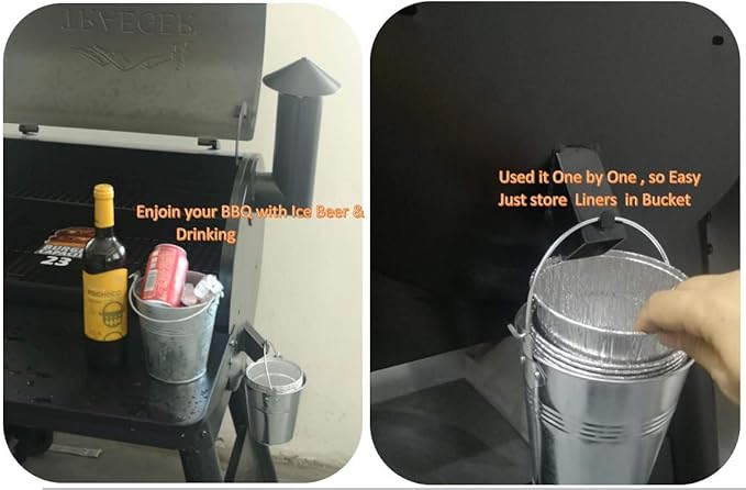 Drip Grease Bucket and 12-Pack Liners for Traeger 20/22/34 Series, Pit Boss etc Pellet Grill Smoker (Black 12)