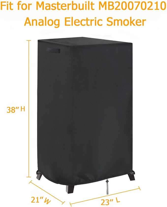Smoker Cover Fit for Masterbuilt MB20070210 Analog Electric Smoker, Waterproof Outdoor Grill Smoker Covers,Black (23" L x 21" W x 38" H)