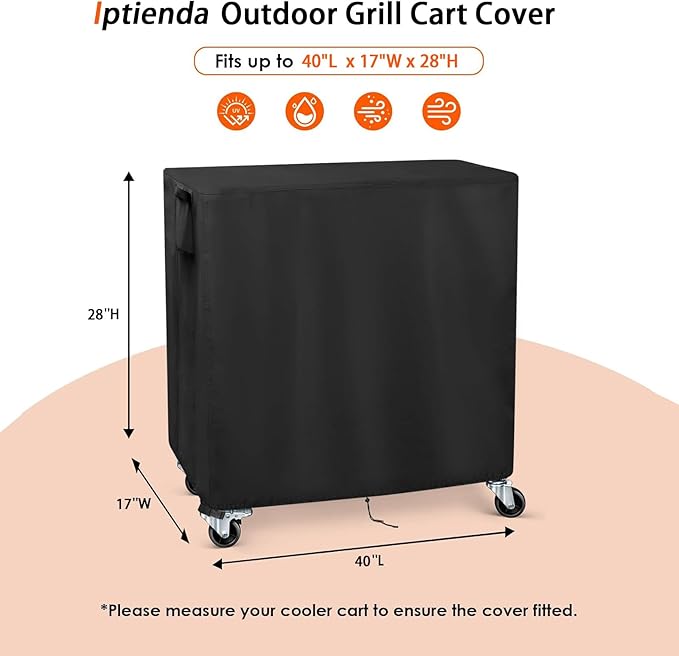 Outdoor Table Cover for Grill Table, 40 inch Grill Table Cart Cover Waterproof for EUTRKei Portable Griddle Table/BBQ Cart/Cooler Cart,Black-40"L x 17" W x 28" H