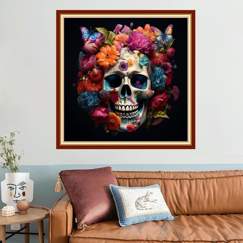 Joyhoor Stamped Cross Stitch Kits for Beginners, Needlepoint Kits for Adults, 11CT Counted Embroidery Kits-Skeleton Flower 18x18 inchs