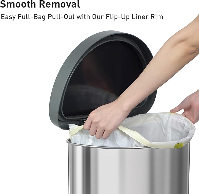EKO Aria Brushed Stainless Steel Step Kitchen Trash Can Semi-Round 45L