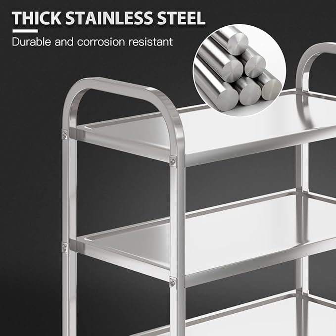 3 Shelf Stainless Steel cart,400 lbs,1MM Thick，Serving cart with Wheels, Household, Service Trolley,360°Rotation Storage Shelf with Locking Wheels 29.5 * 15.7 * 37.4'' L*W*H S.