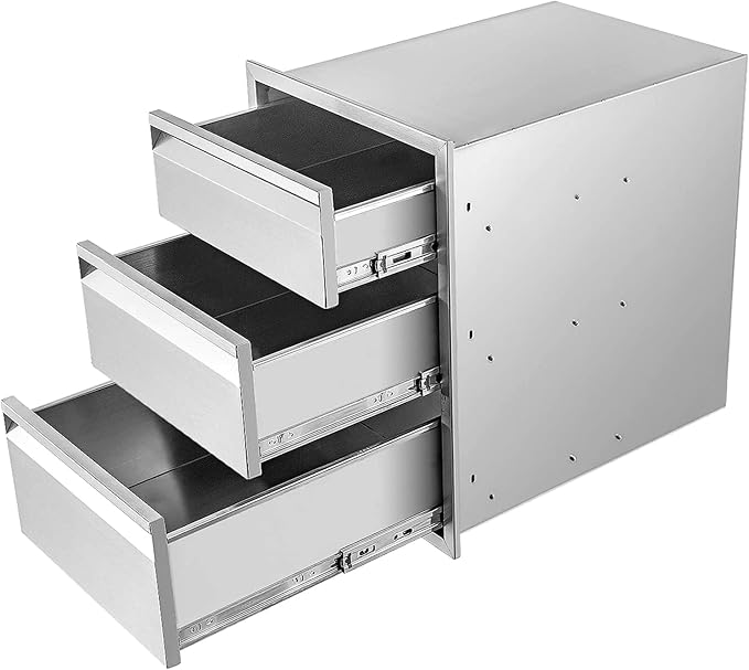 Outdoor Kitchen Drawers 14" W x 21" H x 23" D Triple BBQ Drawers Stainless Steel Built-in Drawer for Patio Grill Station or Outdoor Kitchen Island