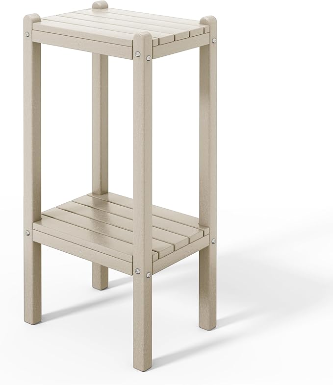 Costaelm Paradise 36"" Outdoor Adirondack HDPE 2-Tier Patio Side Table, Sand, COS02991