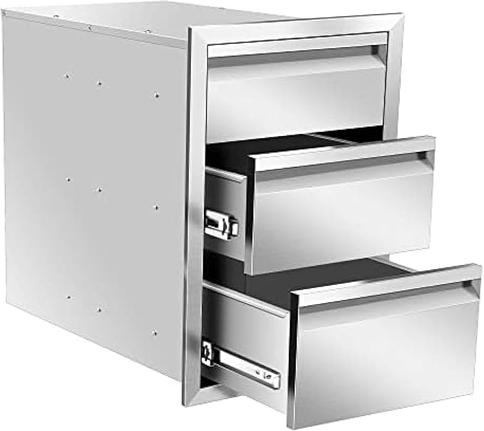 Pull Out Trash Drawer, Lower Sliding Rails Stainless Steel Roll Out Trash Bin Pull Out Tray With Handle For Outdoor Kitchen BBQ Island Grill Station,Three Drawers
