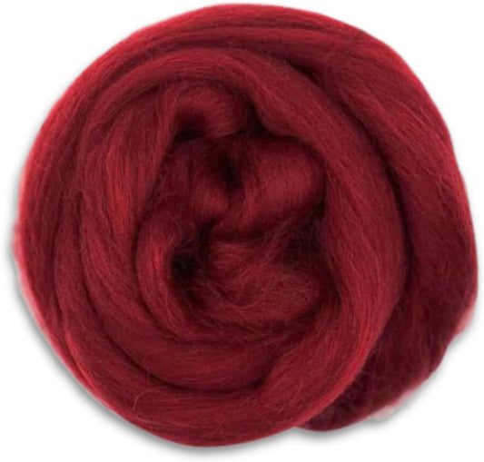Revolution Fibers Dyed Corriedale Wool | 8.2 Ounces of Premium Combed Wool Top | 26 Micron, 100% Pure Corriedale Wool Roving, Ethically Sourced (Ruby Red)
