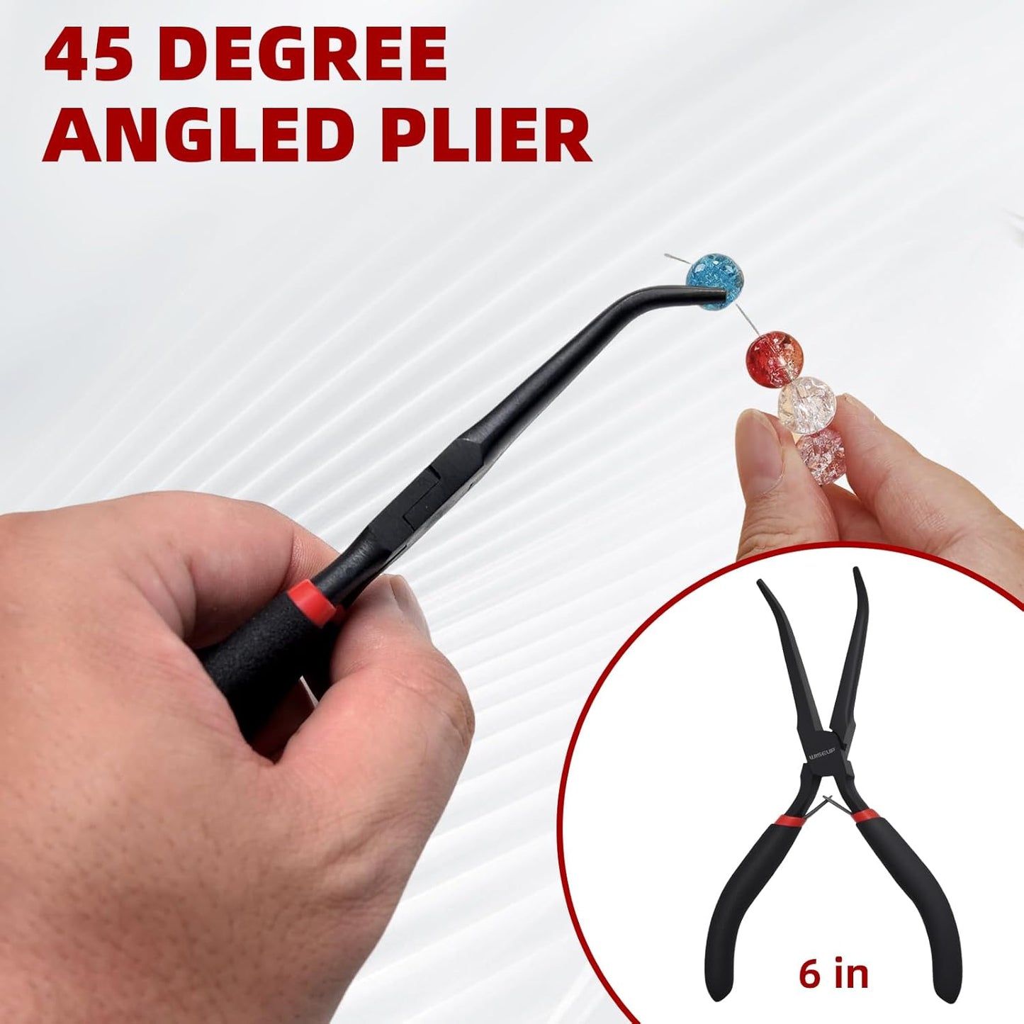 WISEUP 6" Mini Needle Nose Pliers Set，2-Piece Small Long Reach Bent Needle Nose Pliers for Jewelry DIY Craft，Repair & Wire Wrapping