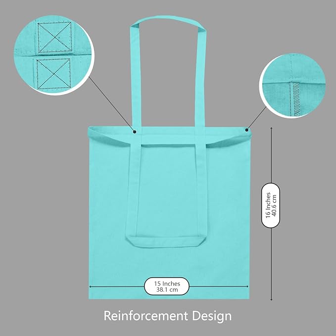 TOPDesign 6-Pack Economical 16"x15" Aqua Blue Cotton Tote Bags, Lightweight Medium Reusable Grocery Shopping Cloth Bags, Suitable for DIY, Advertising, Promotion, Gift, Activity