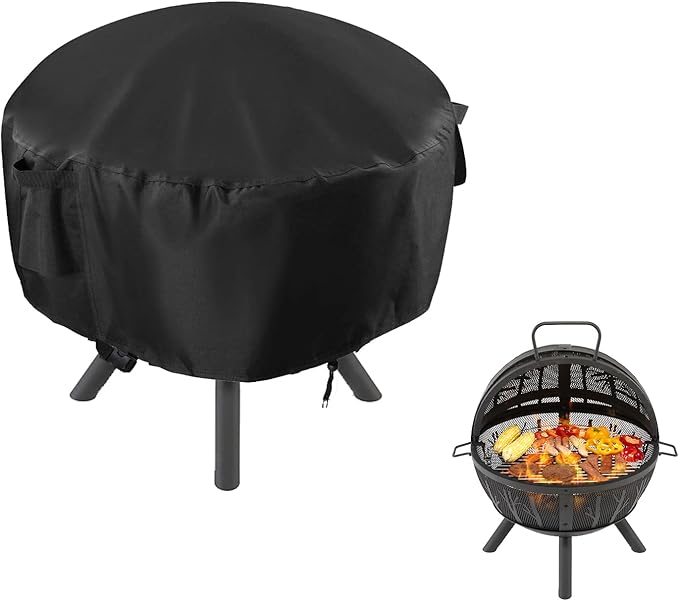 POMER Fire Pit Cover,Round Fire Pit Cover for Panovue for Ikuby for Fissfire 35 Inch Fire Pit Sphere, Waterproof Propane Gas Fire Pit Column Cover - 36" D x 34" H