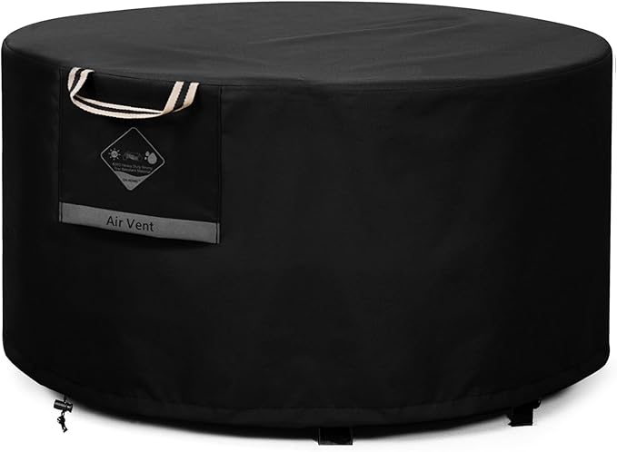 QH.HOME Fire Pit Cover Round Super Waterproof, 40inch Outdoor Round Firepit Cover 600D Strong Tear Resistant, UPF 50+ Fire Pit Covers Premium Fading Resistant for Outdoor Fire Pit - Black