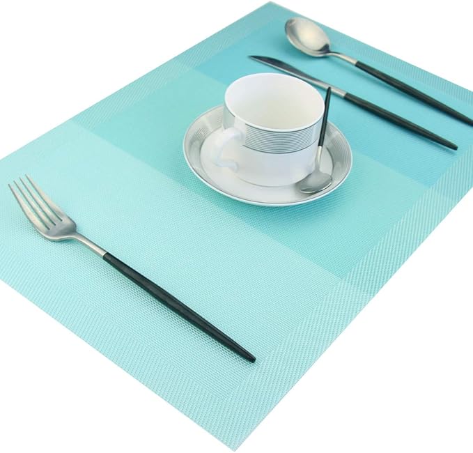 PIGCHCY Placemats 18 x12 inches Woven Vinyl Placemats for Dining Table,Washable Easy to Clean Table Mats Non Slip Placemats Set of 4 (Teal)