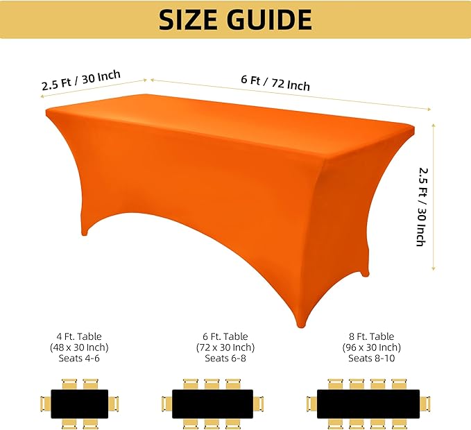 6-Pack 6ft Spandex Table Covers for Rectangle Standard Folding Tables - Wrinkle Resistant Stretch Tablecloths - Ultimate Fitted Table Protector for Parties, Trade Shows, Wedding