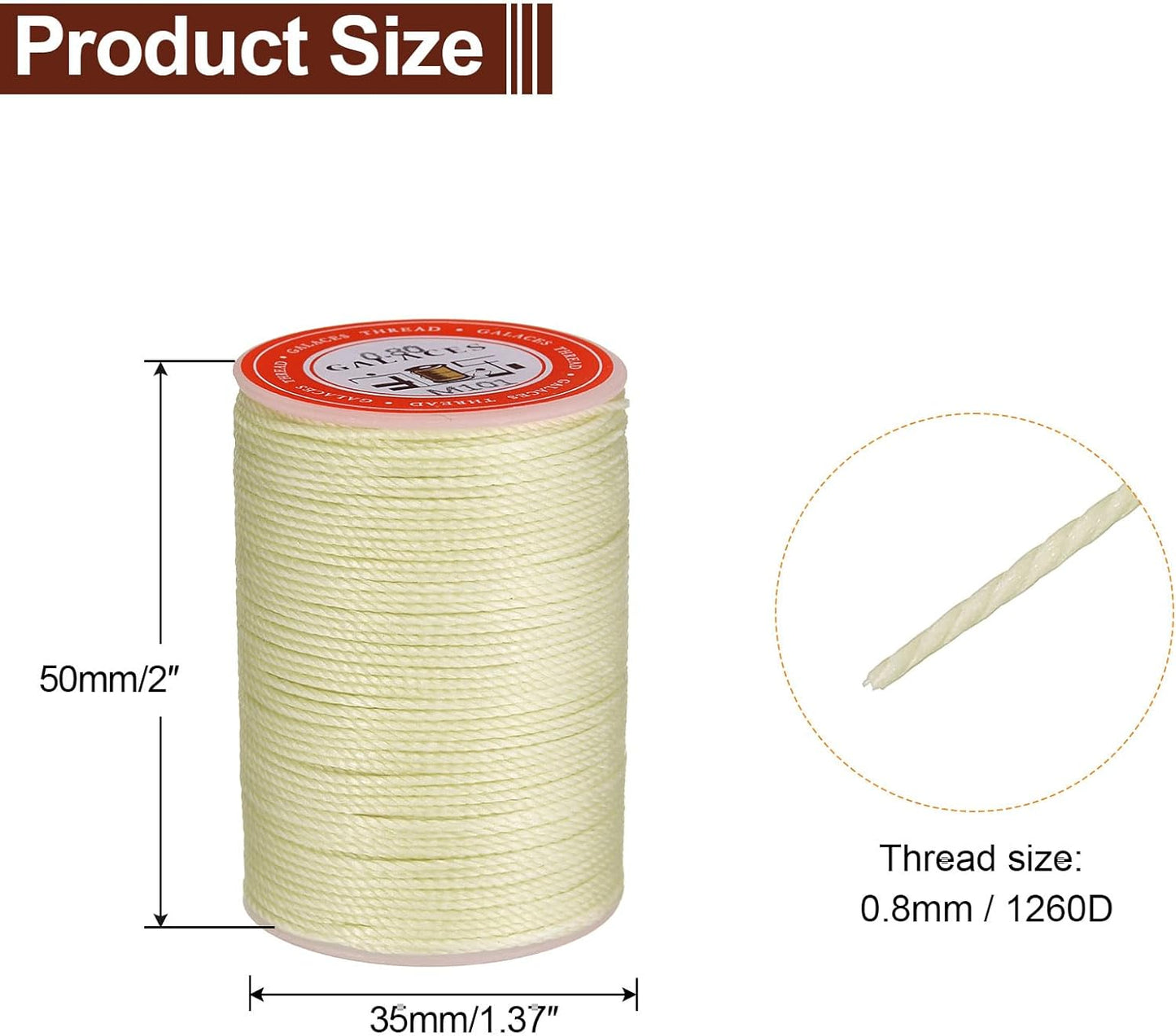 uxcell Round Leather Sewing Waxed Thread, 55m / 60 Yards Wax Polyester String, 0.8mm Waxed Stitching Cord for Leather Crafts, Bookbinding, Bracelets Braided, Beige