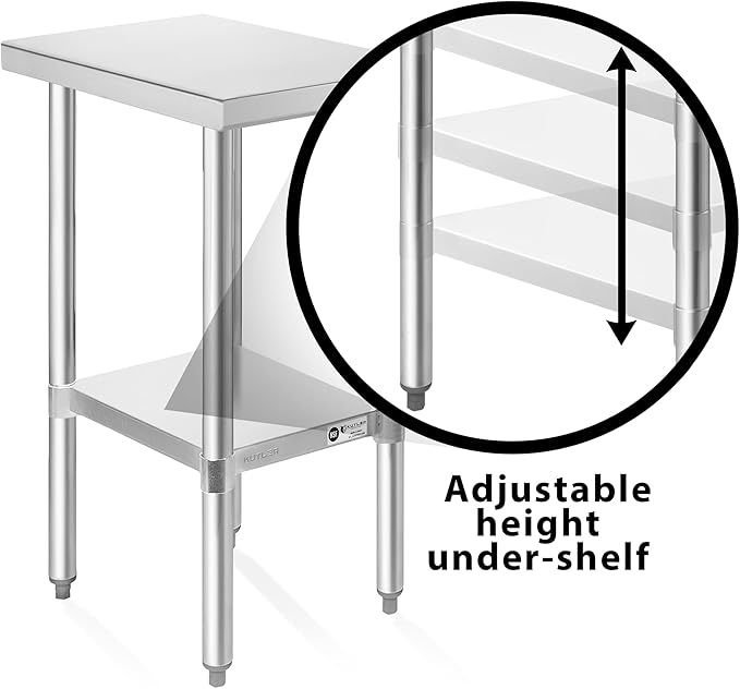 KUTLER Stainless Steel Table 24 x 12 Inches, NSF Heavy Duty Commercial Kitchen Prep and Work Table with Undershelf for Restaurant, Hotel, Home