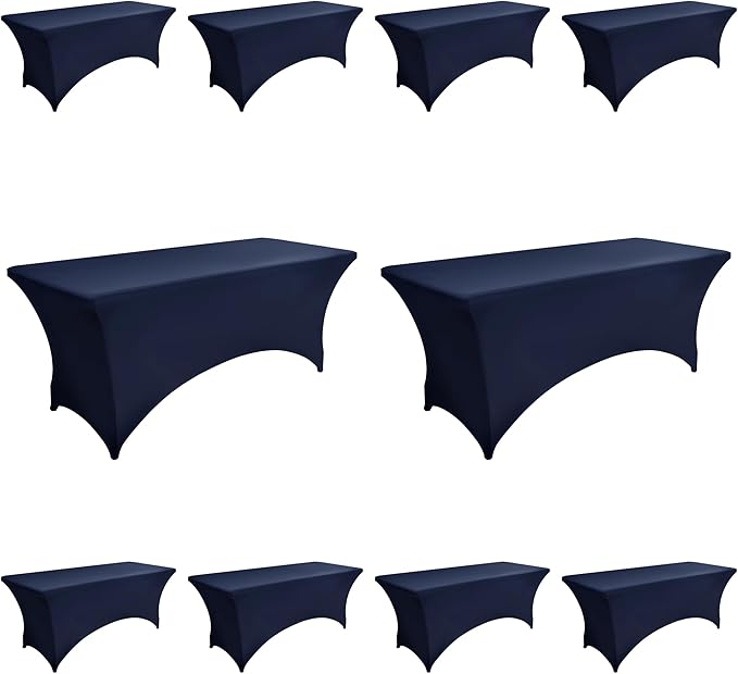 10-Pack 6ft Spandex Table Covers for Rectangle Standard Folding Tables - Wrinkle Resistant Stretch Tablecloths - Ultimate Fitted Table Protector for Parties, Banquet, Wedding