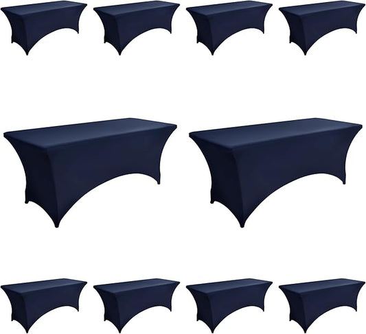 10-Pack 6ft Spandex Table Covers for Rectangle Standard Folding Tables - Wrinkle Resistant Stretch Tablecloths - Ultimate Fitted Table Protector for Parties, Banquet, Wedding
