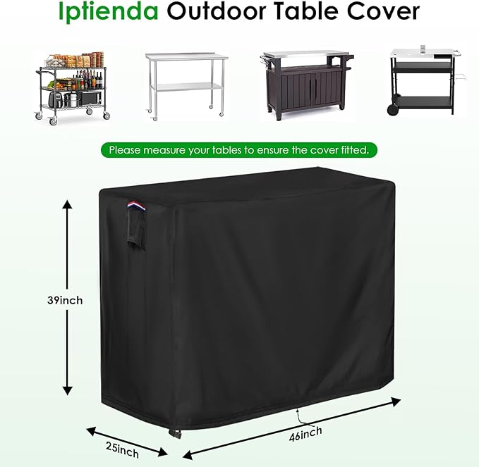 Outdoor Grill Table Cover for Royal Gourmet PC3404S Rolling Dining Table, Waterproof Cart Cover for BBQ Kitchen Food Prep Table Cart,Black-46''L x 25''W x 39''H