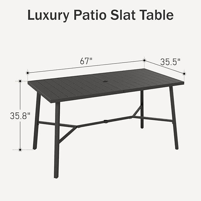 PHI VILLA Outdoor Bar Table, Patio Counter Height Pub Dining Table for 4-6, Waterproof Metal Steel Rectangle Table with Weather Resistant Frame Black for Garden, Yard, Balcony, Kitchen