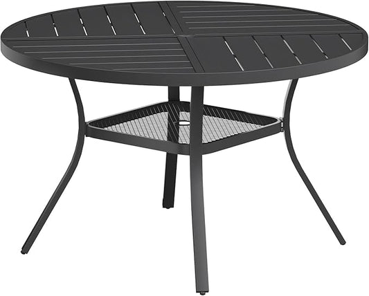 VICLLAX Round Patio Table with Adjustable Umbrella Hole for 4, All Weather Metal Outdoor Dining Table for Lawn Garden, 40.6" Outdoor Coffee Table, Black Tabletop