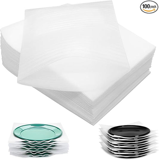 100-Count Cushion Foam Sheets 12 x 12 inch Foam Wrap Sheets Packing Cushioning Supplies for Moving, Packing Foam Sheets Safely Wrap Dishes, China, Glasses, Plates and Fragile Items By STARVAST