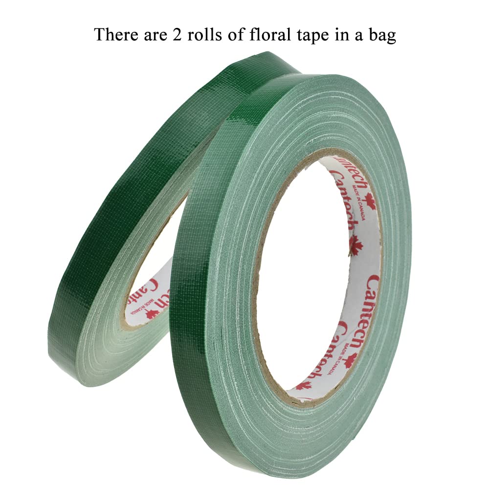 HAHIYO Green 0.5Inch Wide (200Feet/66Yard Total) 2Rolls Floral Tape Waterproof Florist Tape Flower Wrap Adhesive Waterproof Decorative Tape for Bouquet Stem Wrapping Flower Arranging and Floral Craft