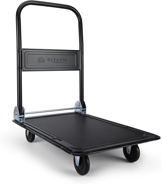 Olympia Tools Foldable Push Cart Dolly - 330 Lb. Capacity Heavy Duty Platform Truck with 360° Swivel Wheels (Olive Green/Blue)