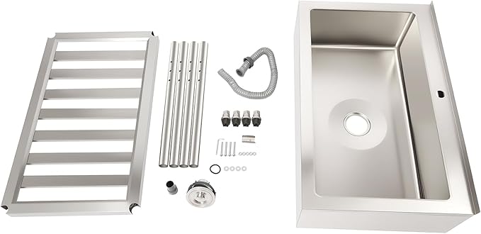 Stainless Steel Laundry Sink with Large Wash Stand, Free Standing Single Bowl Kitchen Sink with Pull Faucet, Utility Sink for Laundry Room Bathroom Farmhouse (36x22x34in)