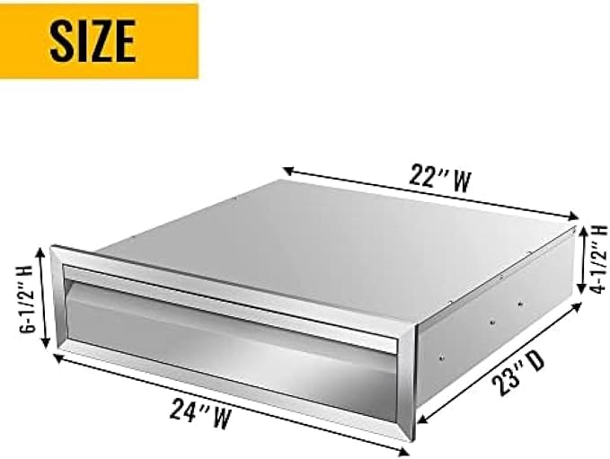 Outdoor Kitchen Drawers, Box Frame Style Flush Mount BBQ Drawer w/Stainless Steel Handle, BBQ Island Drawers For Patio Grill Station,Single Drawer