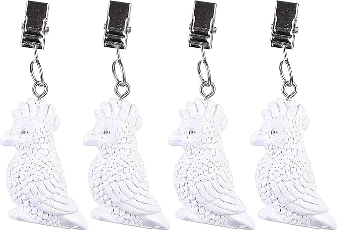 TwoFish Home Set of 4 White Macaw Tablecloth Weights Clips Handicraft White Macaw Tablecloth Clamps Pack of 4