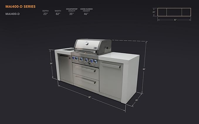 Mont Alpi MAi400-D 4-Burner 78000 BTU Deluxe Stainless Steel Outdoor Kitchen Island Gas Grill + Infrared Side & Rear Burners + Rotisserie Kit + Storage Cabinets + Granite Countertops + Grill Cover