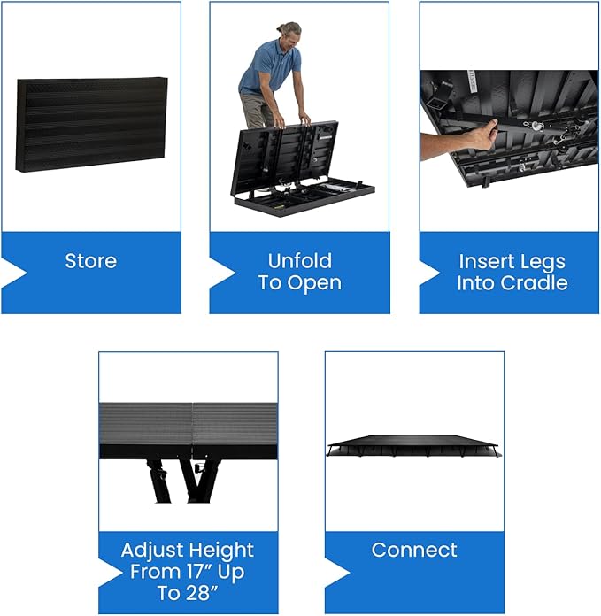 4'x8' MYSTAGE 2 Stage Platform - Portable, Folding Lightweight Aluminum Performance Deck with Adjustable Height 17"-28" - US Patented Design
