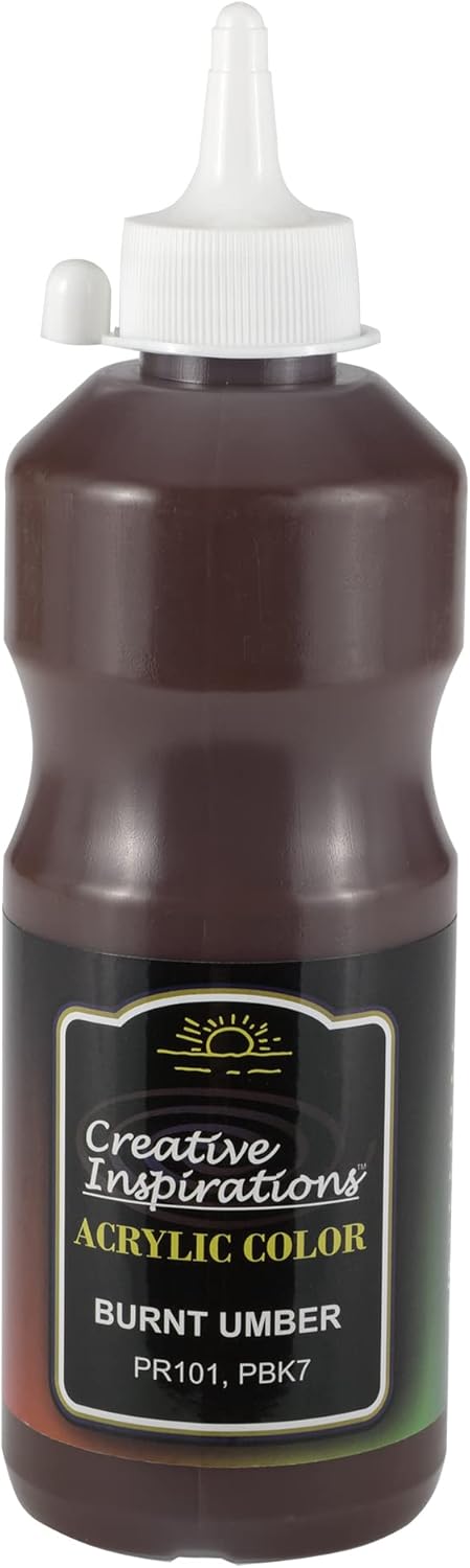 Creative Inspirations Acrylic Paint - Burnt Umber - 500 mL Bottle - Smooth & Creamy Consistency, Vibrant Pigmentation, Great Coverage for Artists - Clean Up with Soap & Water