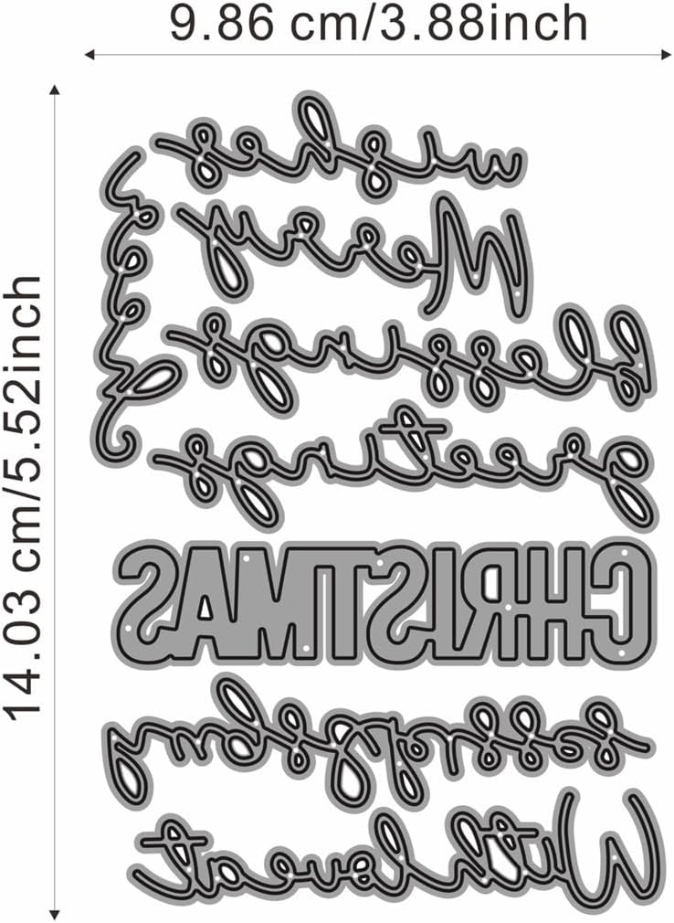 Metal Cutting Dies DIY Merry Christams Embossing Stencil Template Scrapbooking Card Making Mold Photo Album Arts Crafts Tools (Christmas Greetings-14x9.9cm)