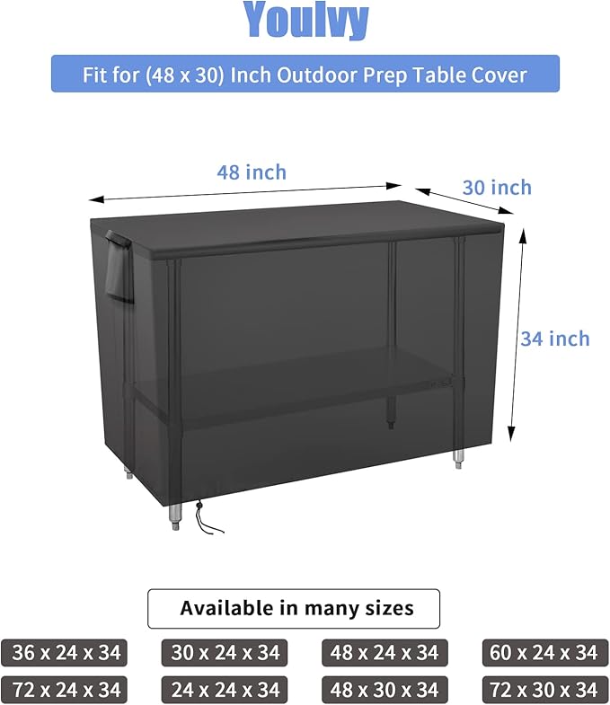 Outdoor Prep Table Cover 48 Inch,Waterproof Patio Stainless Steel Metal BBQ Table Cover All Season Protection for Outdoor Table - 48 x 30 x 35 Inch