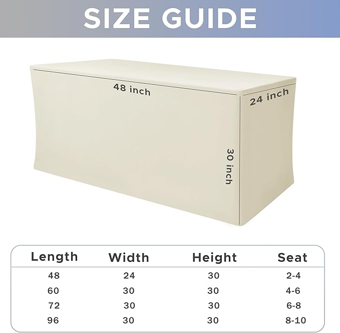 Nasitos Spandex Fitted Table Clothes, 2 Pack - 48 x 24 Inch - Beige Rectangle Tablecloths for 4 Foot Tables, Fabric Cover Protector for Folding, Parties, Craft Show, Trade Show