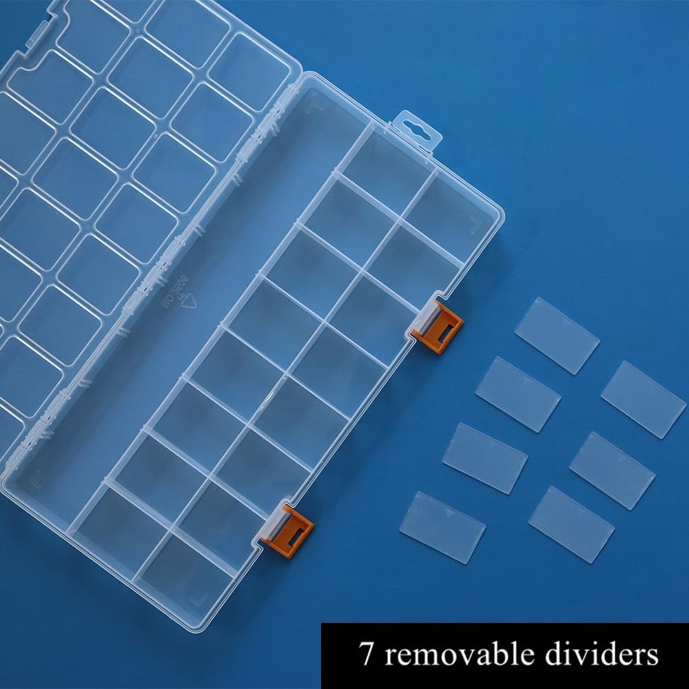 BangQiao 3 Pack 24 Grids Clear Plastic Storage Box with Dividers, Transparent Organizer Container Case for Small Parts, Bead, Button, Jewelry, Diamond, Craft Supplies,Sewing Kit, DIY Accessories