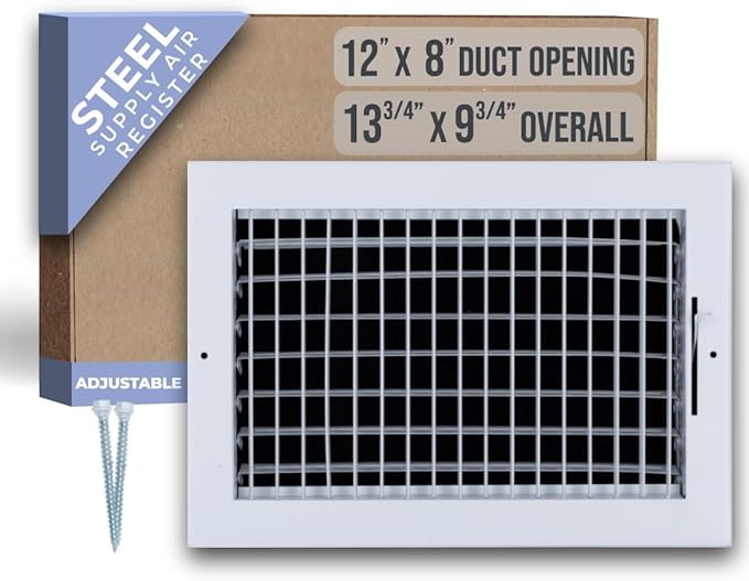 Fits 12x8 Duct Opening Steel Adjustable Air Supply Grille by Handua | Register Vent Cover Grill for Sidewall and Ceiling | White | Outer Dimensions: 13.75" X 9.75"
