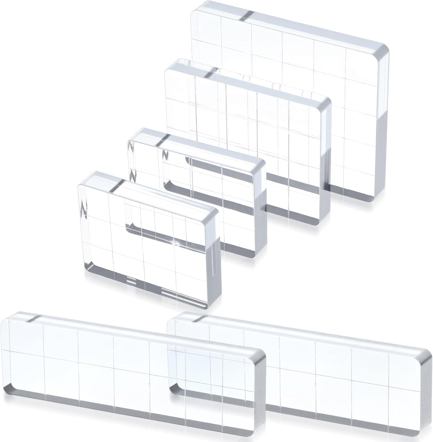 6 Pcs Acrylic Stamping Blocks,Clear Acrylic Stamp Block,Acrylics Blocks for Stamping,with Grid Lines for Scrapbooking Crafts Card Making, Assorted Sizes