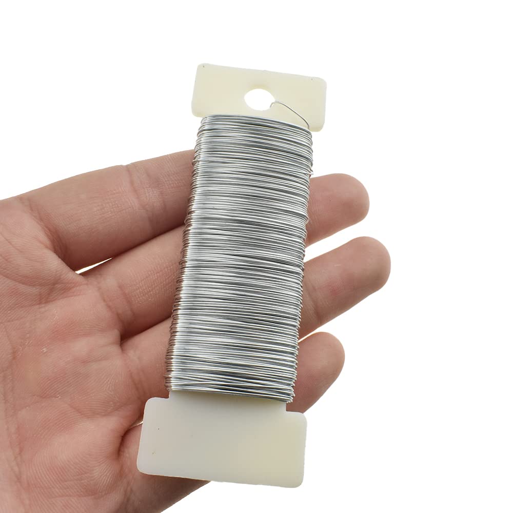 HAHIYO 26Gauge Silver Wire - 1 Roll, 38 Yards (115 Feet) Flexible Floral Wire for Crafts, Christmas Wreaths, Tree & Flower Arrangement, Wedding DIY