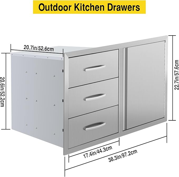 Outdoor Kitchen Drawer Combo, BBQ Access Trash Drawer Combo With Stainless Steel, Outdoor Kitchen Trash Drawer For BBQ Island, Grilling Station, Outside Cabinet,G3