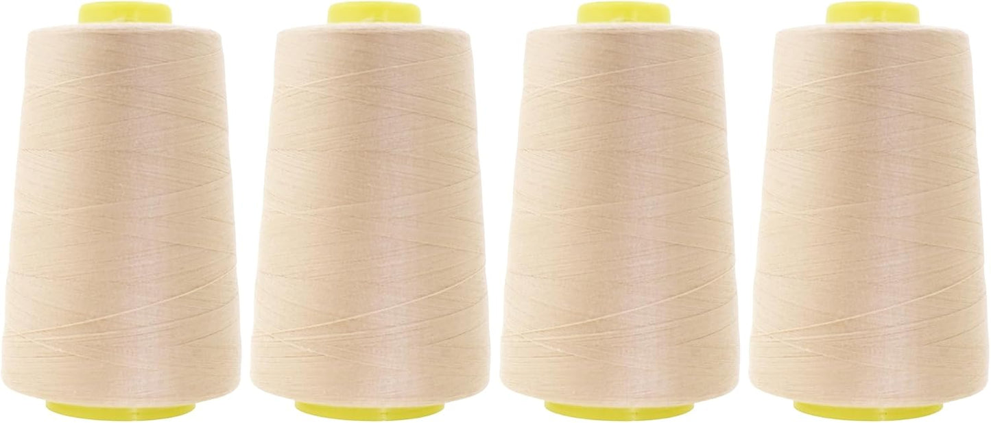 Mandala Crafts 4 Pack of Serger Threads Cones Spools - 40S/2 24000 Yards Polyester Natural Threads for Sergers Machine and Overlock Quilting Sewing Machine