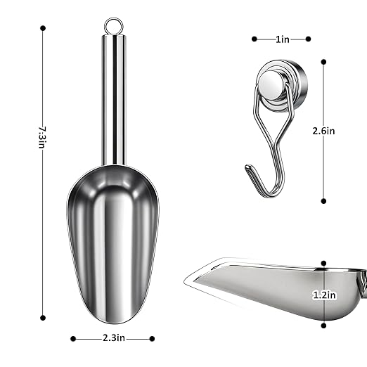 Juome 3oz Stainless Steel Ice Scoop for Freezer with Magnetic Holder, Metal Ice Scoop for Ice Machine, Small Ice Cube Scooper for Freezer Bin for Ge Profile Opal 2.0 Nugget Ice Maker