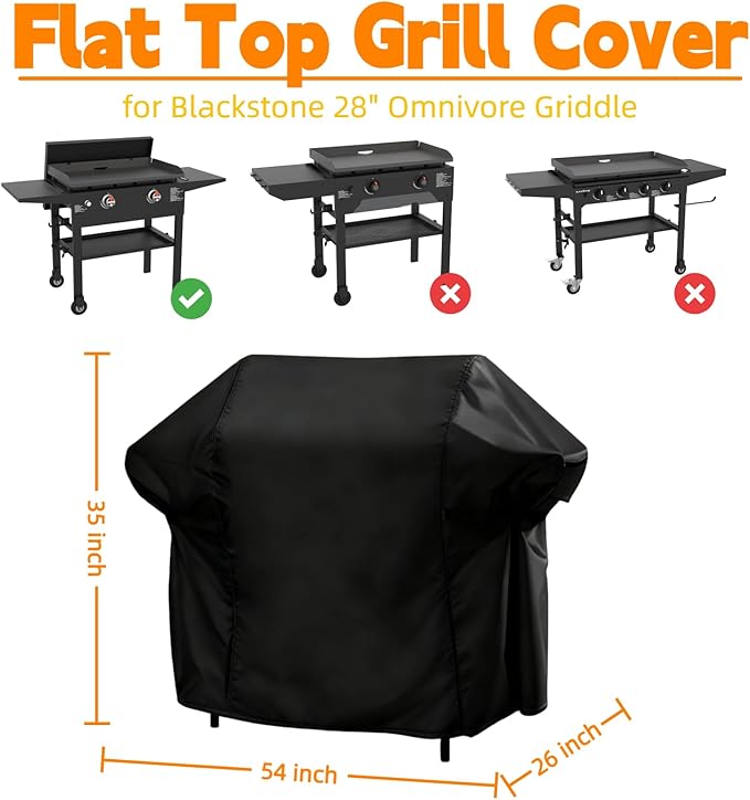 Heavy Duty Flat Top Grill Cover for Blackstone 28" Omnivore Griddle,54 inch Cover for 1883 Original Griddle with Hood, 2 Burner Grill Cover for Black Stone,54"x 26"x35"