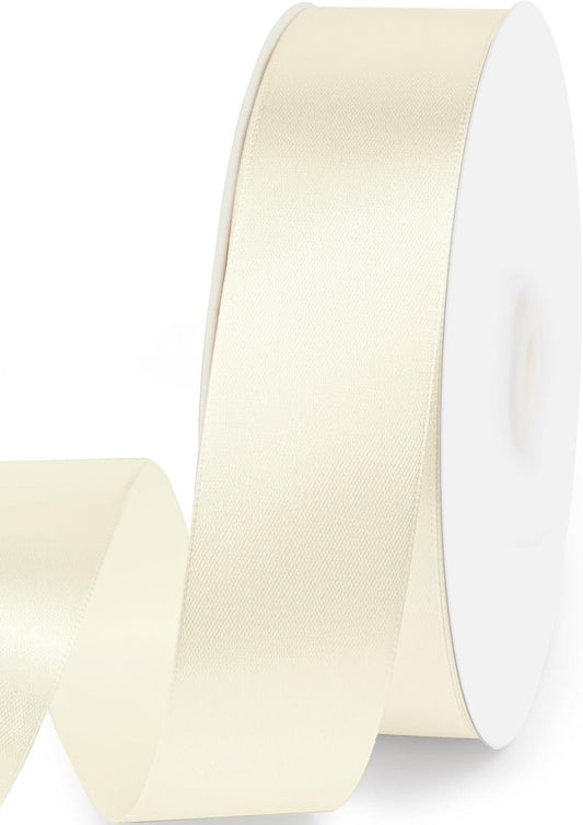1-1/2" x 100 Yards Satin Ribbon - Ivory Silk Ribbon with Spool - Ideal for Gift Wrapping, Floral Bouquets, Crafts, Wedding Party Decorations, Christmas and Sewing Projects