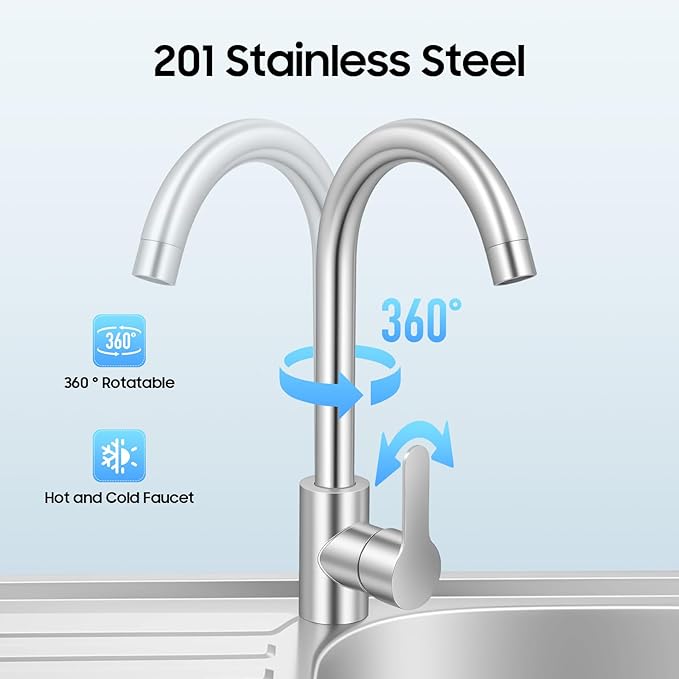 Outdoor Utility Sink, Freestanding Kitchen Sink with Faucet, Utility Sink Freestanding Single Bowl Portable Washing Hand Basin Station with 2 Tier Storage Shelves for Backyard (29.52x 15.74x 30.7in)