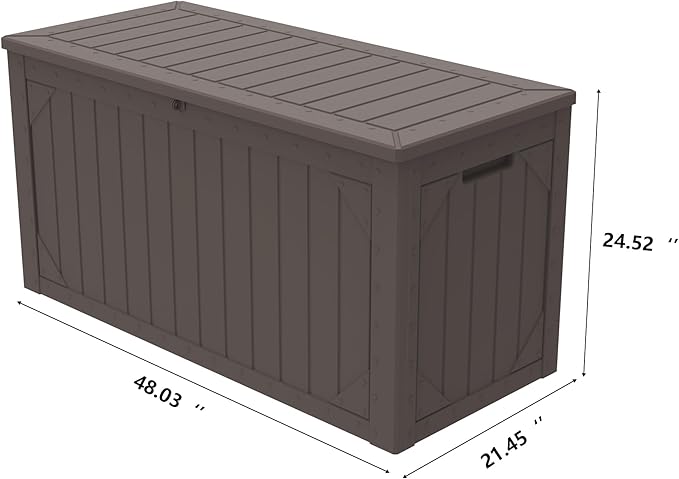 100 Gallon Resin Deck Box, Waterproof Outdoor Storage Box for Patio Furniture, Garden Tools, and Pool Accessories, Lockable UV-Resistant Storage Bin Bench Cabinet for Outside, Brown